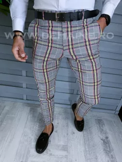 Pantaloni barbati eleganti in carouri gri B1559  B6-5